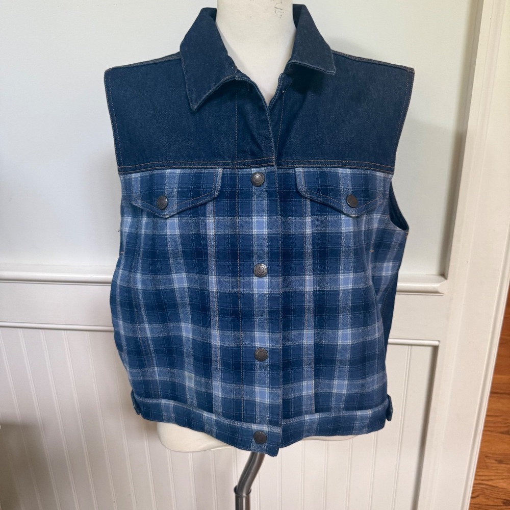 Vintage‎ Pendleton Originals Womens Blue Denim Plaid Wool Trim Quilted Lined L
